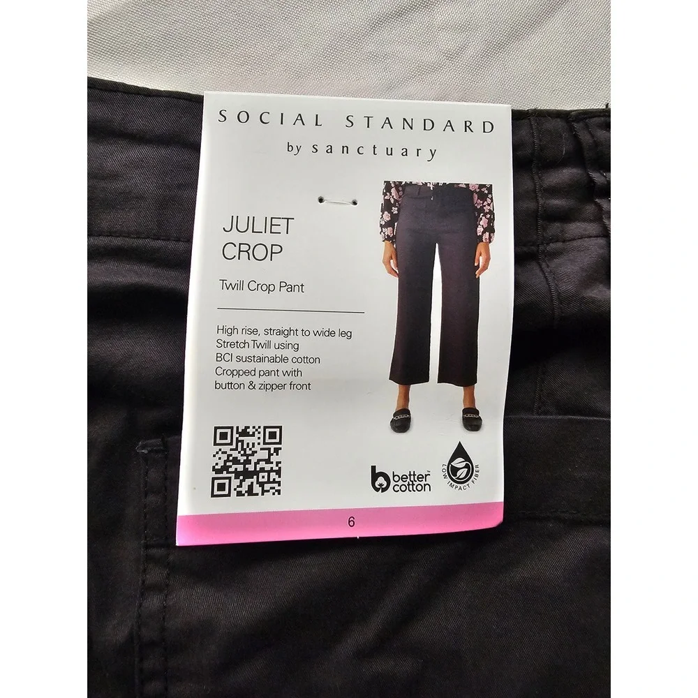 Social Standard Womens Crop Pants Black Cotton Blend Casual Size 6
